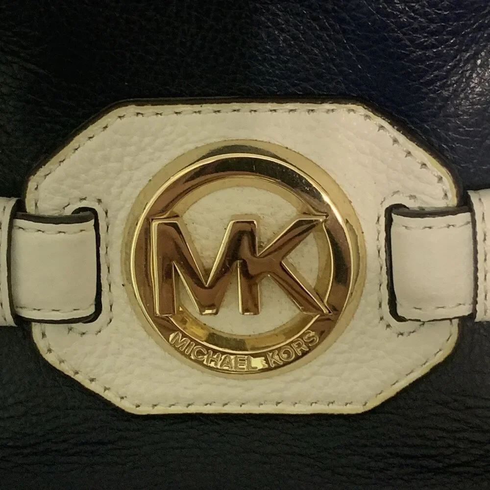Michael Kors Color-Block Pebbled Leather Satchel/Crossbody Handbag Blue White